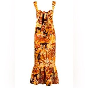 Juan de Dios linen maxi dress new tropical print monkeys designer resort linen S